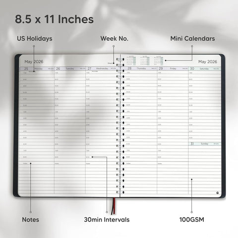 Academic Planner 2025-2026 - Hourly 2025-2026 Planner Weekly and Monthly - Appointment Book with Flexible Cover, Twin-Wire Binding - Simple Design for Productivity, June 2025 - July 2026. 8.5 x 11
