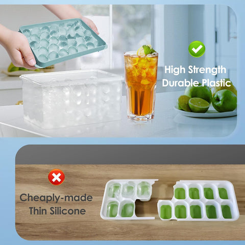 2 Pack Ice Cube Tray with Lid and Bin Round Ice Trays for Freezer with Lid - Ice Cube Trays for Freezer with Ice Container