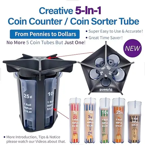 Coin Counter Sorter Tube 5-1 Change Organizer