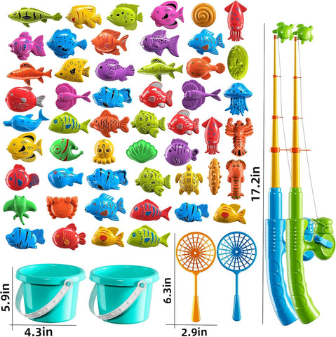 Magnetic Fishing Game Toy Set for Kids Floating Fish, Rods, and Net for Pool, Bathtub, or Water Table