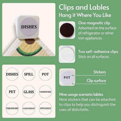 Super Absorbent Swedish Reusable Paper Towels with Clips Dishwasher Safe