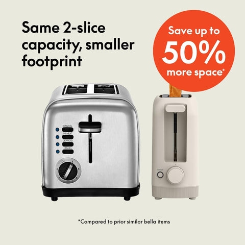 2 Slice Slim Toaster, Fits-anywhere™ Kitchenware, 6 Setting Shade Control with Reheat & Cancel Buttons, Fits sourdough, 10” Long Slot, Anti Jam & Auto Shutoff, 900 Watt