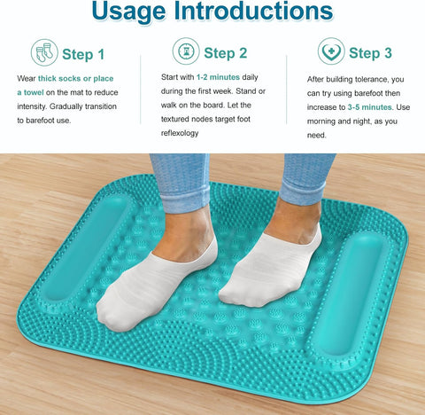 Acupressure Foot Massage Mat, 5-Zone Reflexology Mat with Dual Massage Ball Tracks, Portable Foot Pressure Point Pad for Stress Relief, Arch & Heel Pain, Home & Gym Use, 20.1'' x 17 ''