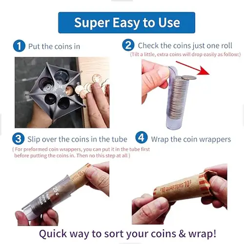 Coin Counter Sorter Tube 5-1 Change Organizer