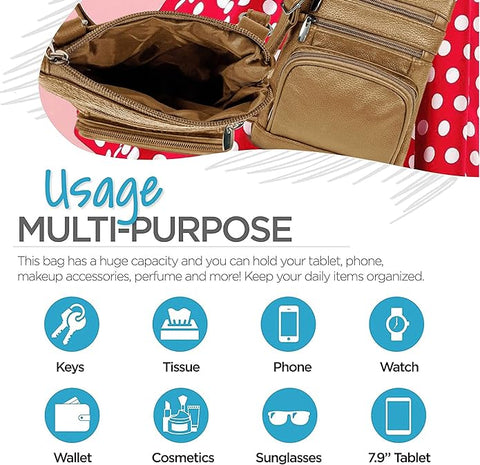 Krediz Genuine Leather Cross Body Handbag - Soft & Durable Crossbody Bags- 3 Sizes Multiple Colors