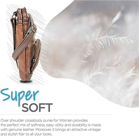 Krediz Genuine Leather Cross Body Handbag - Soft & Durable Crossbody Bags- 3 Sizes Multiple Colors