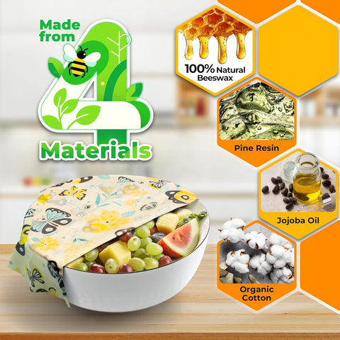 Reusable Beeswax Wraps – 9 Pack Organic Cotton Food Covers for Sandwiches, Cheese &amp; Produce