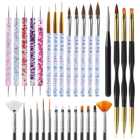 31pcs Nail Art Brushes, Nail Art Tool Set, Dotting Tools, Dust Brush, Striping Brushes for Long Lines, Drawing Pen For Gel Polish Design supply
