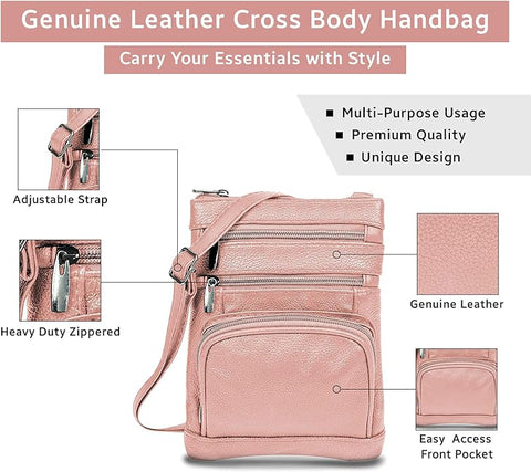 Krediz Genuine Leather Cross Body Handbag - Soft & Durable Crossbody Bags- 3 Sizes Multiple Colors