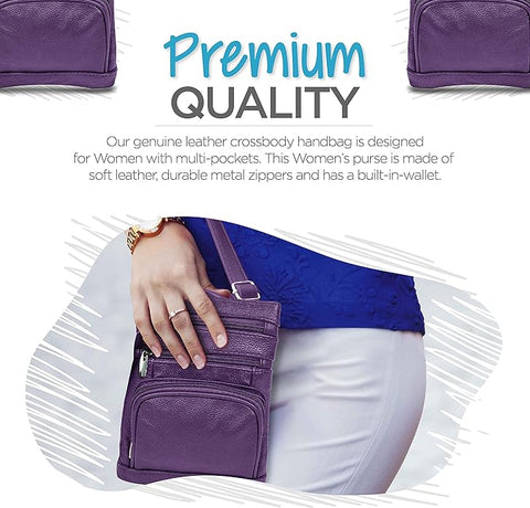 Krediz Genuine Leather Cross Body Handbag - Soft & Durable Crossbody Bags- 3 Sizes Multiple Colors