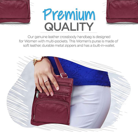 Krediz Genuine Leather Cross Body Handbag - Soft & Durable Crossbody Bags- 3 Sizes Multiple Colors