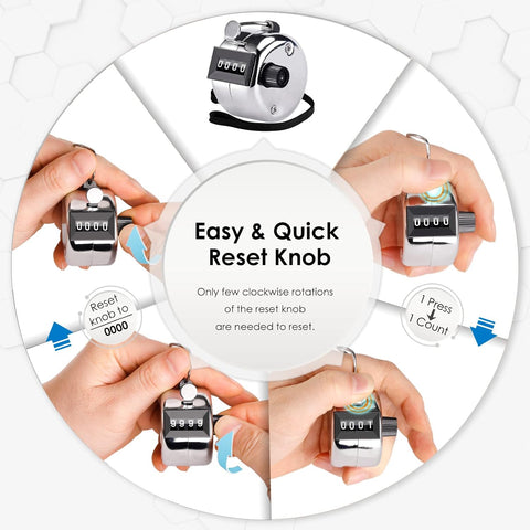 Metal 4-Digit Hand Tally Counter Clicker for Sports, Events, Training