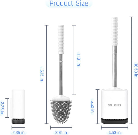 Sellemer Toilet Brush and Holder Set for Bathroom, Flexible Toilet Bowl Brush Head with Silicone Bristles, Compact Size for Storage and Organization