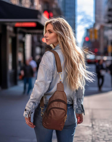 Real Leather Solid Strap Shoulder Sling Bag