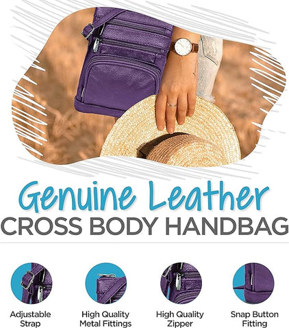 Krediz Genuine Leather Cross Body Handbag - Soft & Durable Crossbody Bags- 3 Sizes Multiple Colors