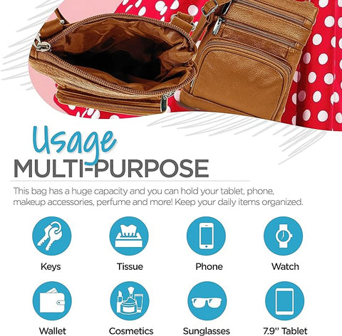 Krediz Genuine Leather Cross Body Handbag - Soft & Durable Crossbody Bags- 3 Sizes Multiple Colors