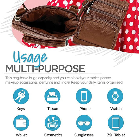Krediz Genuine Leather Cross Body Handbag - Soft & Durable Crossbody Bags- 3 Sizes Multiple Colors