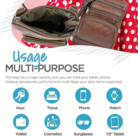 Krediz Genuine Leather Cross Body Handbag - Soft & Durable Crossbody Bags- 3 Sizes Multiple Colors