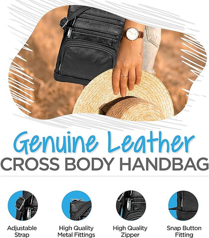 Krediz Genuine Leather Cross Body Handbag - Soft & Durable Crossbody Bags- 3 Sizes Multiple Colors