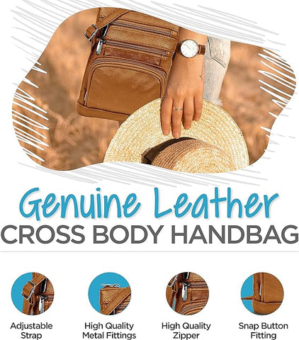 Krediz Genuine Leather Cross Body Handbag - Soft & Durable Crossbody Bags- 3 Sizes Multiple Colors