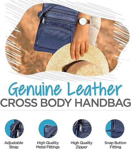 Krediz Genuine Leather Cross Body Handbag - Soft & Durable Crossbody Bags- 3 Sizes Multiple Colors