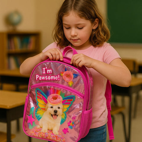 Rainbow Puppy Backpack- 16" Fun & Sparkly Girls School Backpack