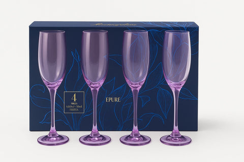 Epure Glassware – Superior Purple Champagne Flutes, 6.5 oz – Set of 4