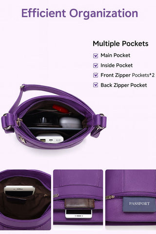 Women’s Luxury Genuine Leather Crossbody Bag – Adjustable Strap, Multi-Pocket Design, Durable Lining