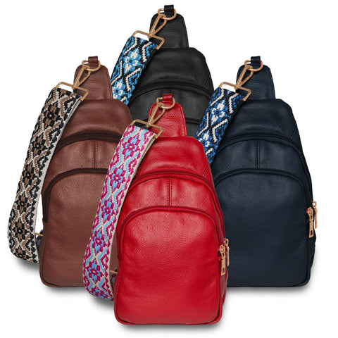 Real Leather Printed Strap Shoulder Sling Bag