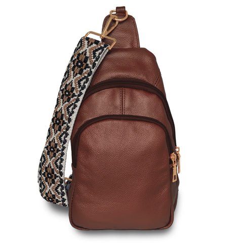 Real Leather Printed Strap Shoulder Sling Bag