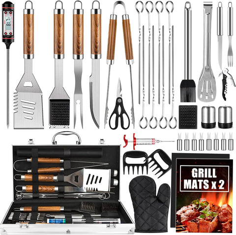 Deluxe BBQ Grill Accessories Set (38 Pcs) – Heavy-Duty Stainless Steel Tools with Carrying Case, Grill Mats & Thermometer – Ideal for Camping & Backyard Barbecue