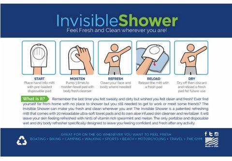 Invisible Shower 20 Towel Pads with Aloe Portable Shower Towels