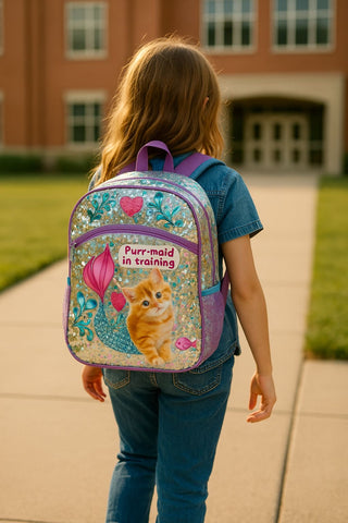 Kitten 16" Sparkly Girls School Backpack