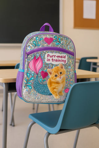 Kitten 16" Sparkly Girls School Backpack