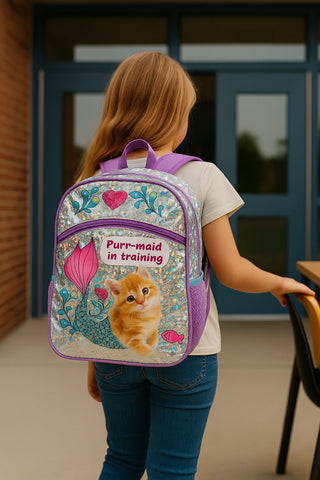 Kitten 16" Sparkly Girls School Backpack