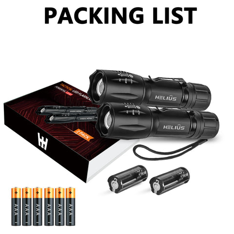 2 Pack Light Bead Telescopic Zoom Strong Adjustable Mode Flashlight