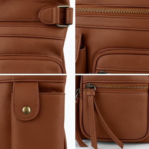 Super Soft Genuine Leather Crossbody Bag with Top Belt Accent – Classic Bronze Hardware