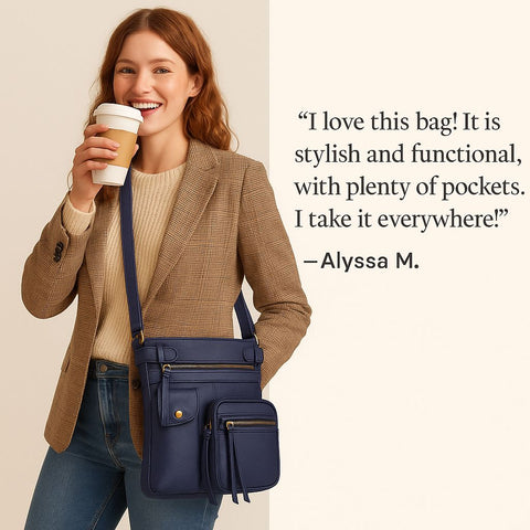 Super Soft Genuine Leather Crossbody Bag with Top Belt Accent – Classic Bronze Hardware
