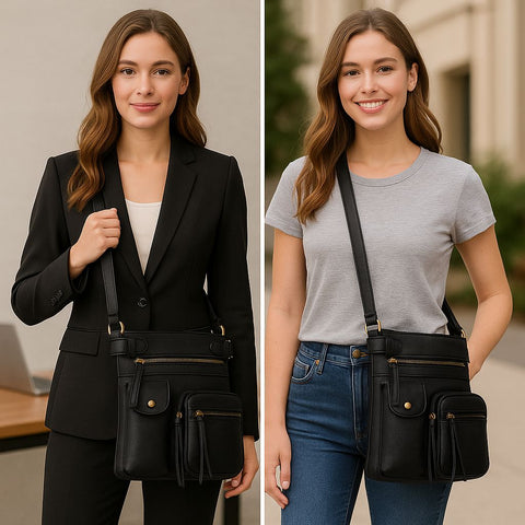 Super Soft Genuine Leather Crossbody Bag with Top Belt Accent – Classic Bronze Hardware