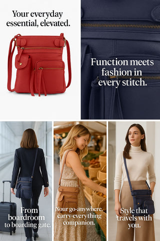 Super Soft Genuine Leather Crossbody Bag with Top Belt Accent – Classic Bronze Hardware