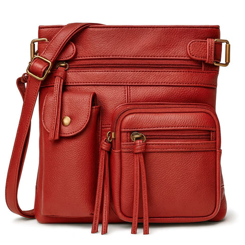 Super Soft Genuine Leather Crossbody Bag with Top Belt Accent – Classic Bronze Hardware