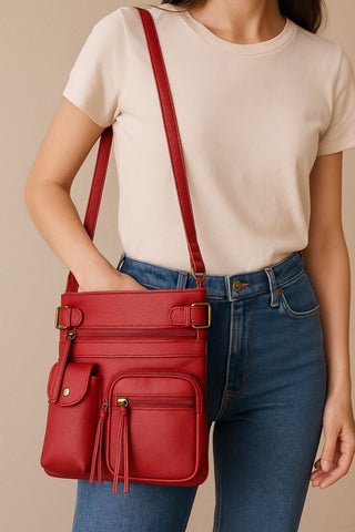 Super Soft Genuine Leather Crossbody Bag with Top Belt Accent – Classic Bronze Hardware