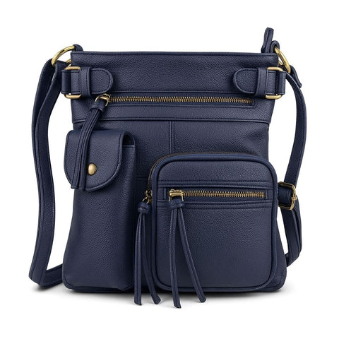 Super Soft Genuine Leather Crossbody Bag with Top Belt Accent – Classic Bronze Hardware