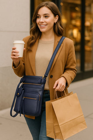 Super Soft Genuine Leather Crossbody Bag with Top Belt Accent – Classic Bronze Hardware