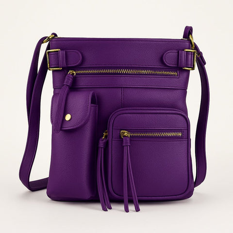 Super Soft Genuine Leather Crossbody Bag with Top Belt Accent – Classic Bronze Hardware