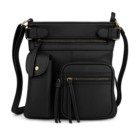 Super Soft Genuine Leather Crossbody Bag with Top Belt Accent – Classic Bronze Hardware