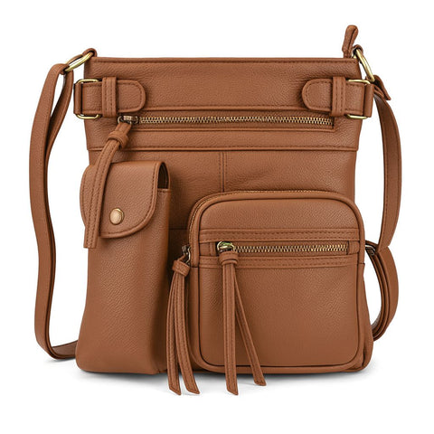 Super Soft Genuine Leather Crossbody Bag with Top Belt Accent – Classic Bronze Hardware