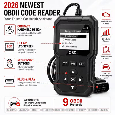 OBD2 Scanner V410 Car Diagnostic Tool – Auto Code Reader for All Vehicles, Engine Fault Code Reader Scanner Tool