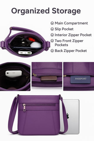 Women’s Luxury Genuine Leather Crossbody Bag – Adjustable Strap, Multi-Pocket Design, Durable Lining
