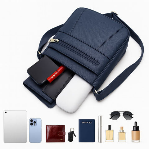 Women’s Luxury Genuine Leather Crossbody Bag – Adjustable Strap, Multi-Pocket Design, Durable Lining